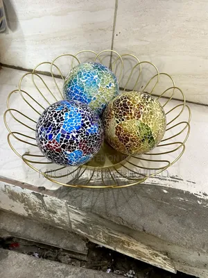 Center Table Decorative Gold Bowl, 3pc Shining Balls