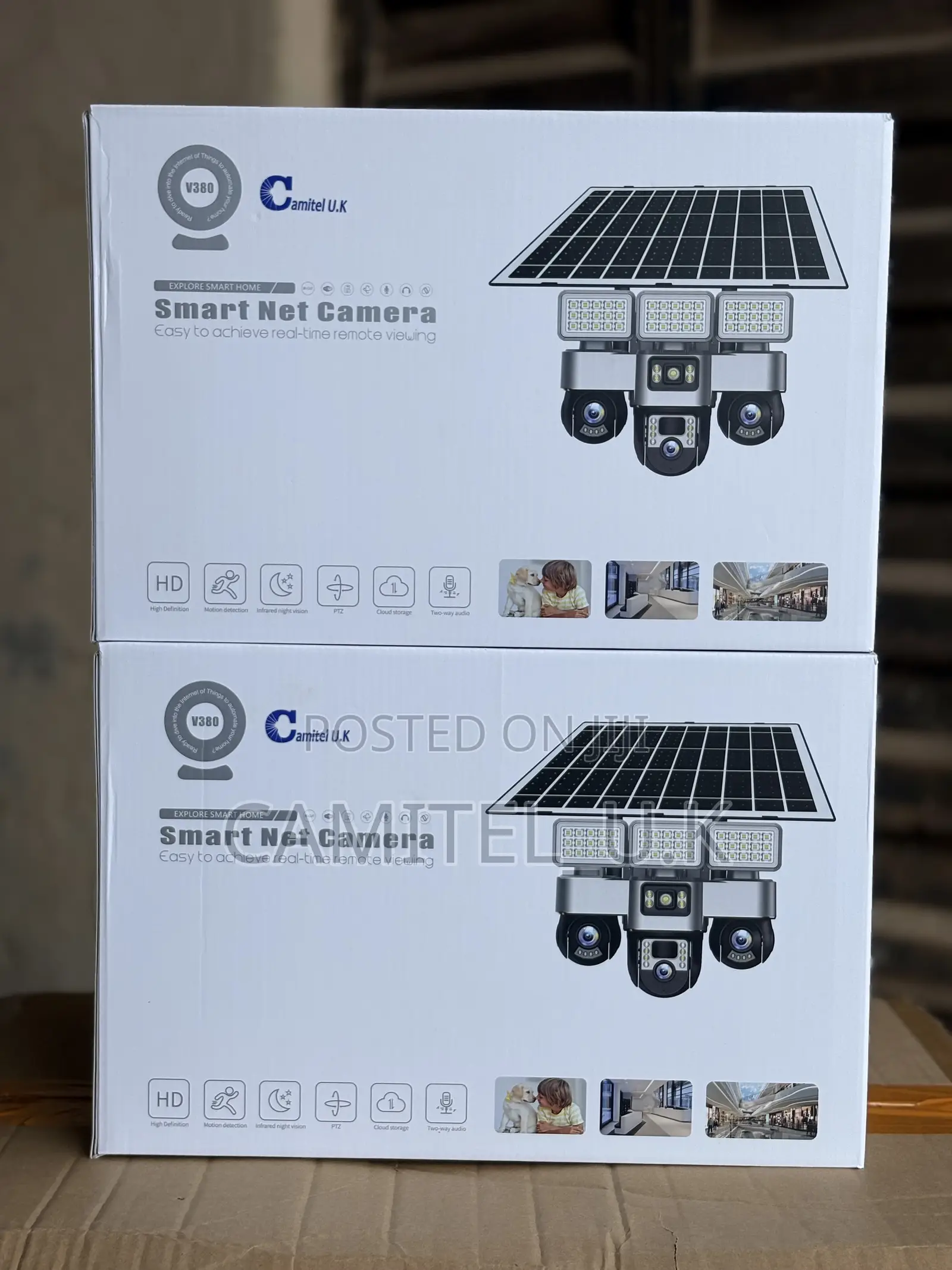 V380 Pro 3-Lens Solar Powered PTZ Security Camera With Floodlight
