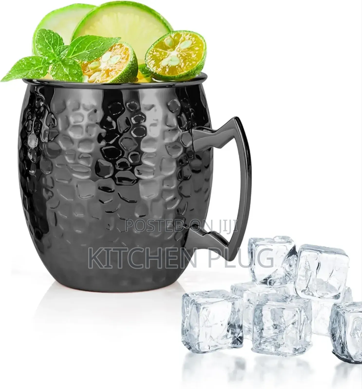 , 16 Oz Black Hammered Mule Cup With Handle, For Cold Drinks