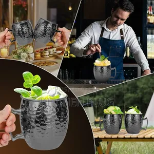, 16 Oz Black Hammered Mule Cup With Handle, For Cold Drinks