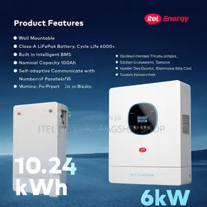Ip54+ Itel 6kw Inverter + 48v + 1 Phase and Itel 10kwh + 48v + 200ah