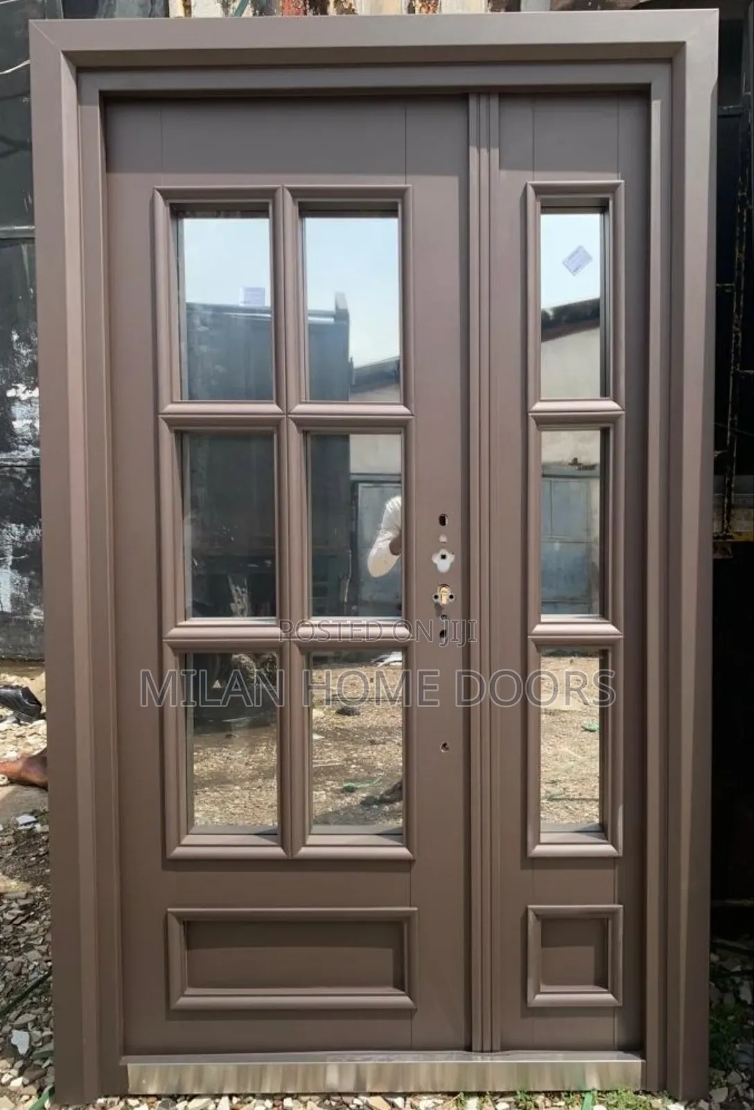 4ft Walnut French Glass Security Door