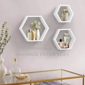 Hexagon Decor Floating Wooden Wall Shelves- Black