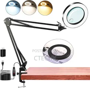 15x 10x Magnifying Glass With Light, Magnifier Clamp Lamp With Remote