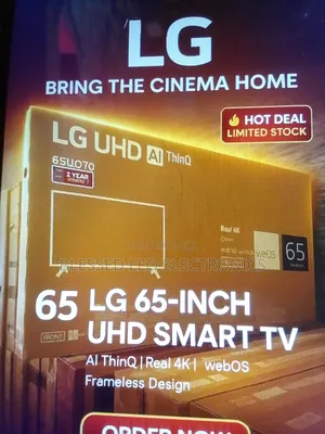65 Inches Smart Tv With Building Showcasing Apps
