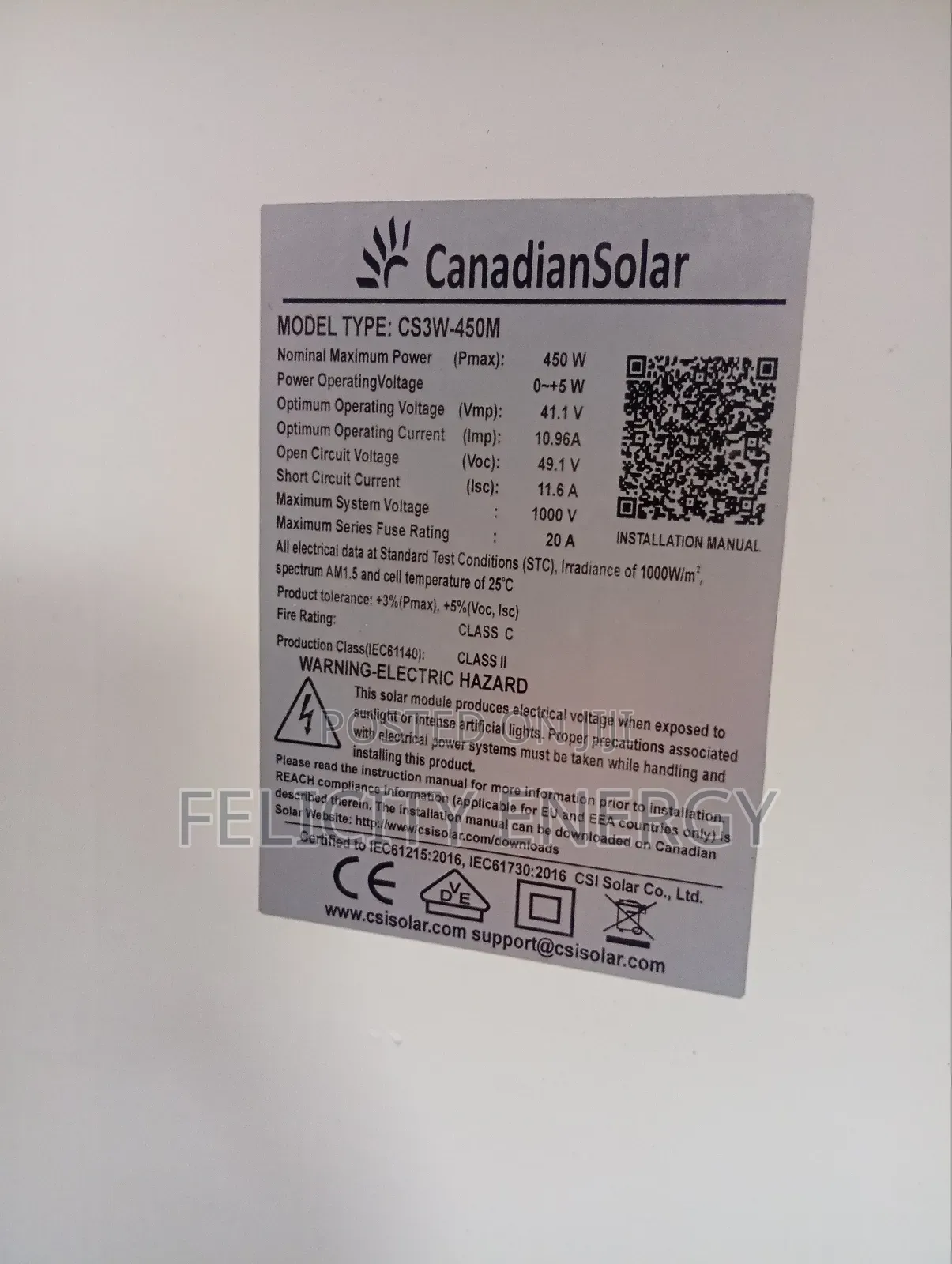 450watt Canadian Solar Panel Mono