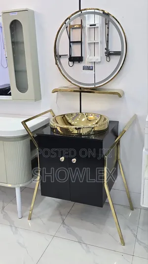 Black and Gold Metal Bathroom Vanity