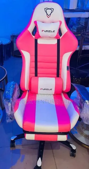 Gaming Chair Pink and White With Leg Rest