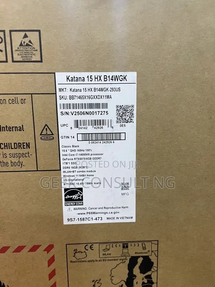 New Laptop MSI Katana 15 16GB Intel Core i7 SSD 1T