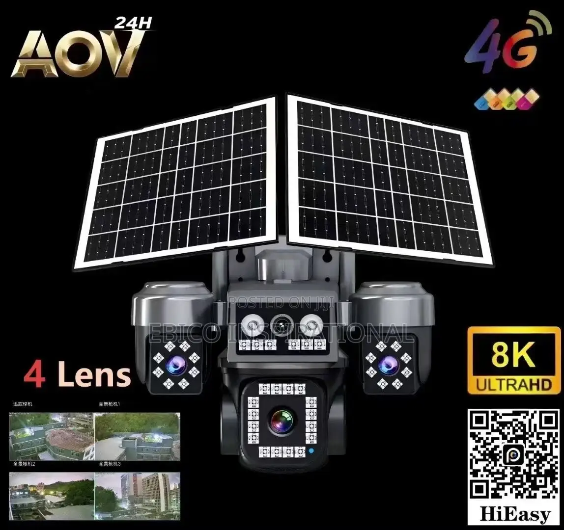 4g Solar Security Camera – 4 Lens, 360° View, Night Vision.