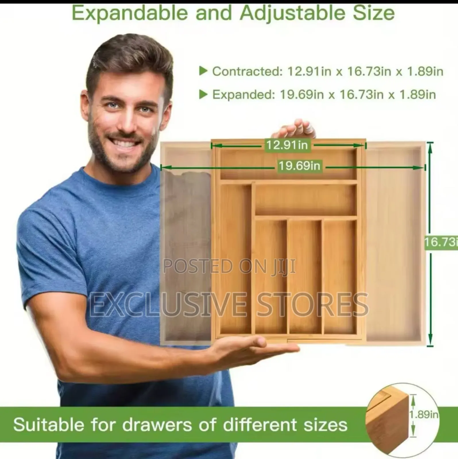 Adjustable Expandable Bamboo Drawer