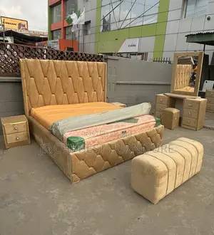 Durable Homemade King Sized 6 by 6 HDF Wooden Padded Bedframe Set