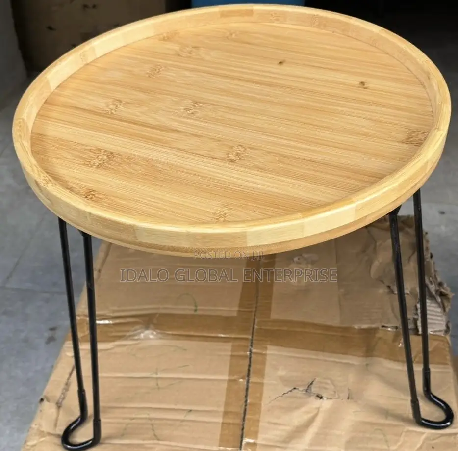 Round Wooden Tray With Iron Stand