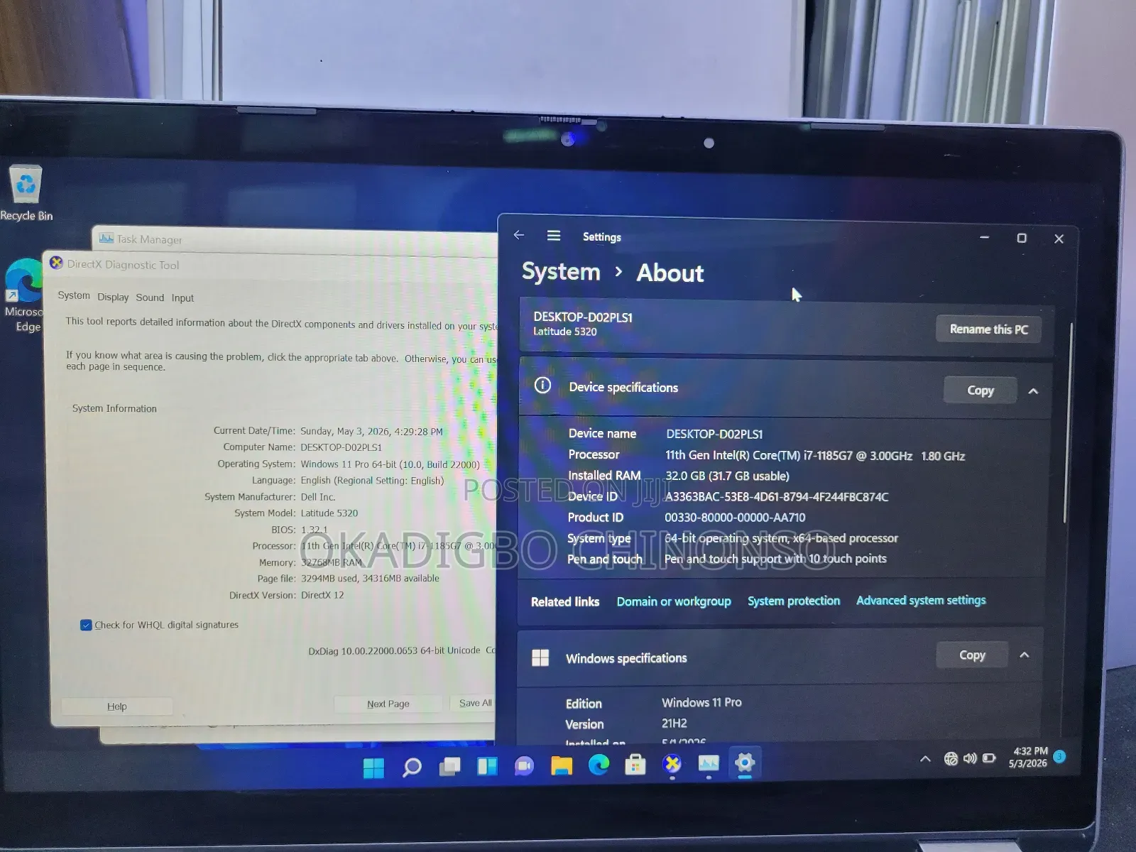 Laptop Dell Latitude 5320 32GB Intel Core i7 SSD 512GB