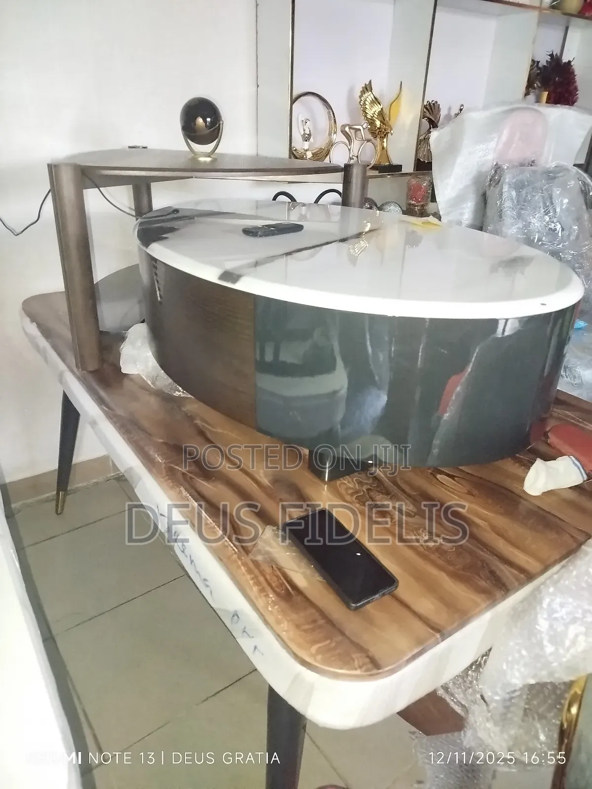 Luxury Centre Table With Marble Top and Extendable Side Table Gray