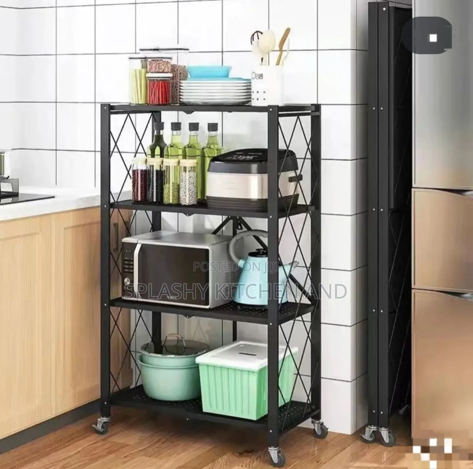5 Tier Foldable Storage Shelf, Metal Rack, Kitchen Shelf