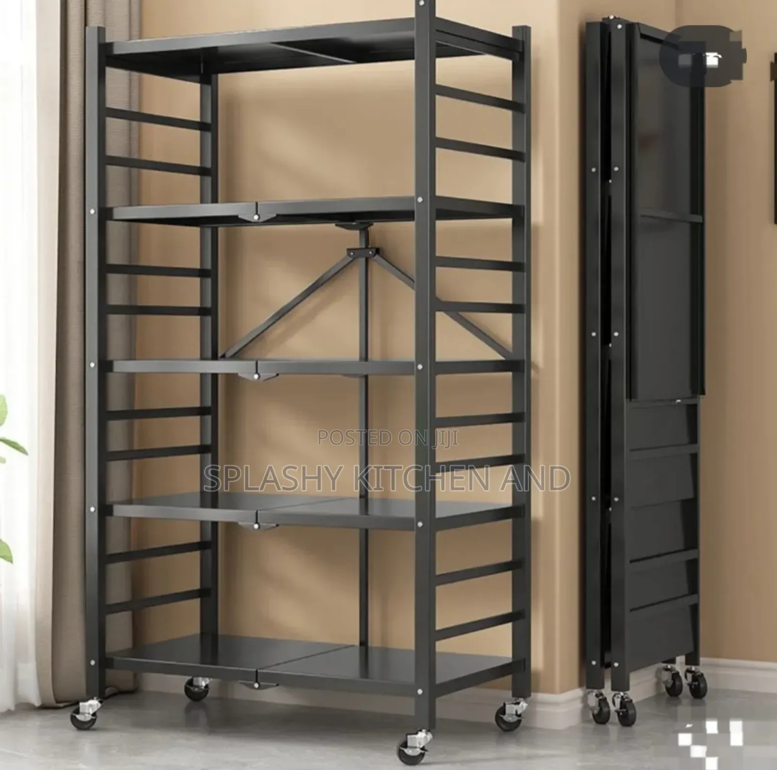 5 Tier Foldable Storage Shelf, Metal Rack, Kitchen Shelf