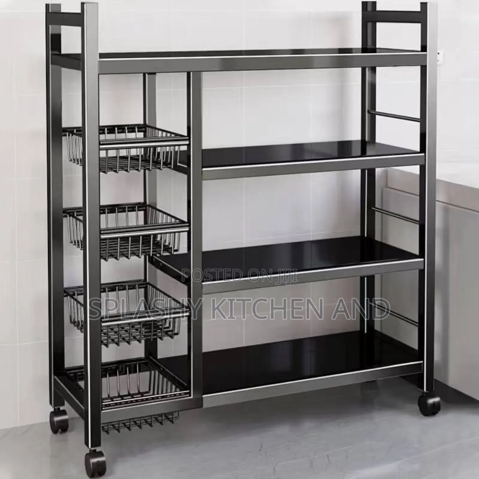 4 Tier Trolley Stand With Removable Basket, Kitchen Storage Shelf