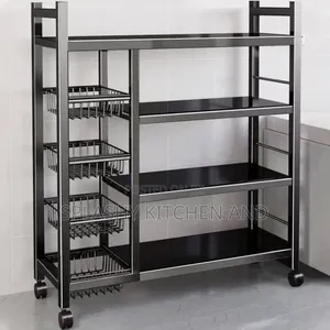 4 Tier Trolley Stand With Removable Basket, Kitchen Storage Shelf