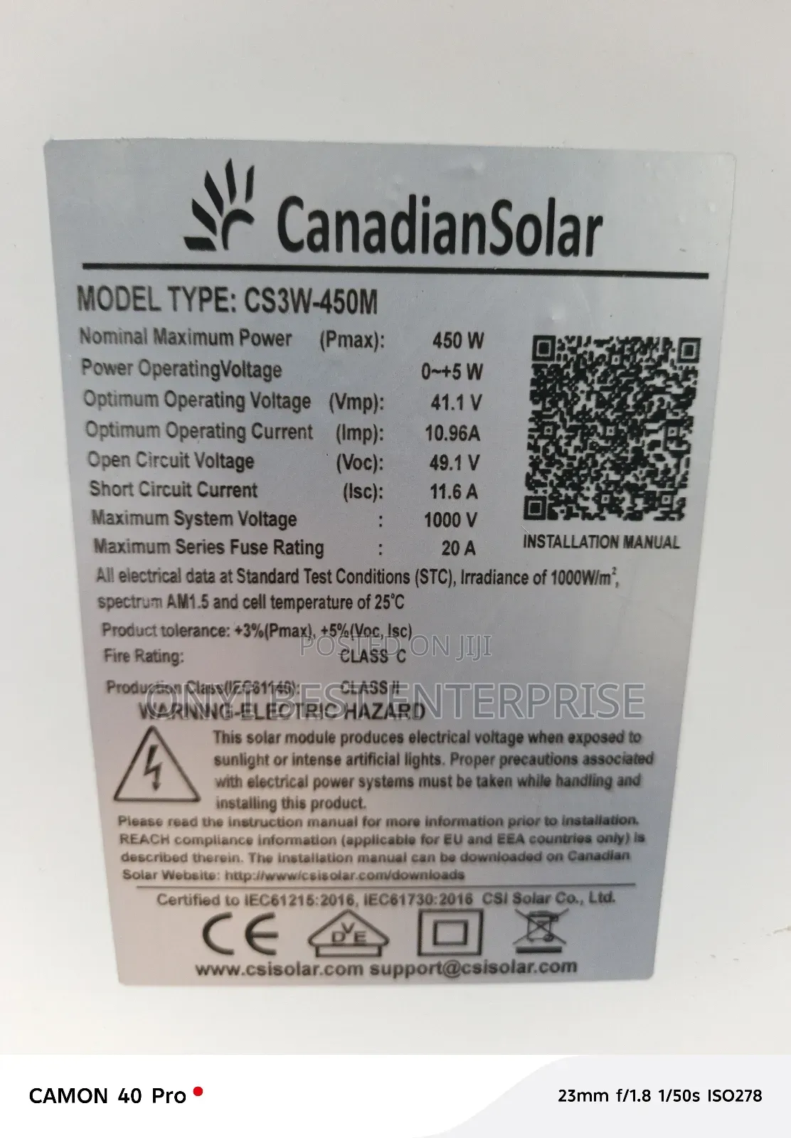 Canadian Solar Panel 450watts Available