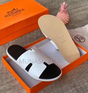 White Hermes Leather Slipers 40-46