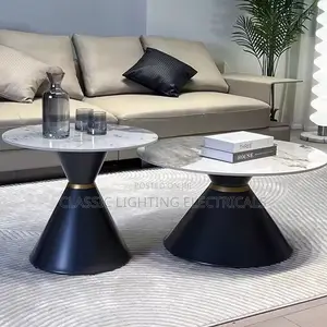 Design Living Room Coffee Side Table Black Metal Frame Round Coffee