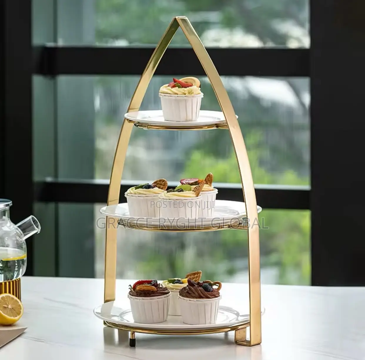 3 Tier Triangular Ceramic Food Display Stand