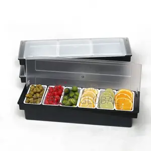 6 Compartment Chilled Garnish Condiment Dispenser Tray