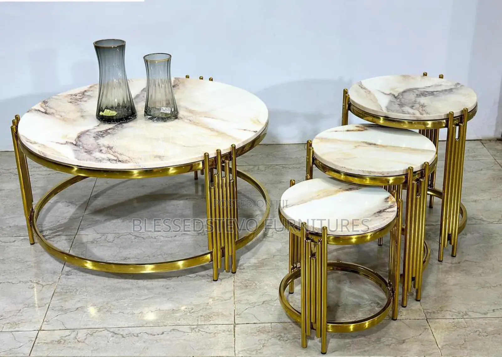 Marble Center Table With 3 Side Stool