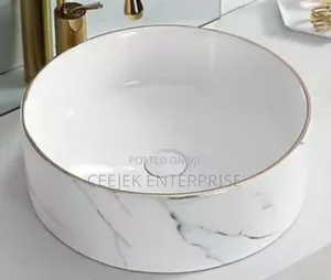 Contertop Basin White With Gold Line