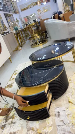 Extendable Marble Top Center Table With 2 Drawers