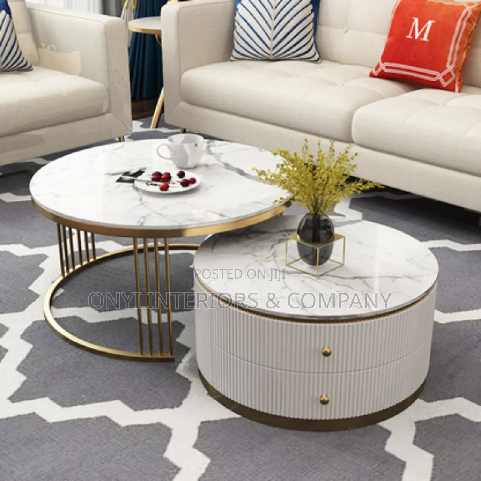 Extendable Marble Top Center Table With 2 Drawers