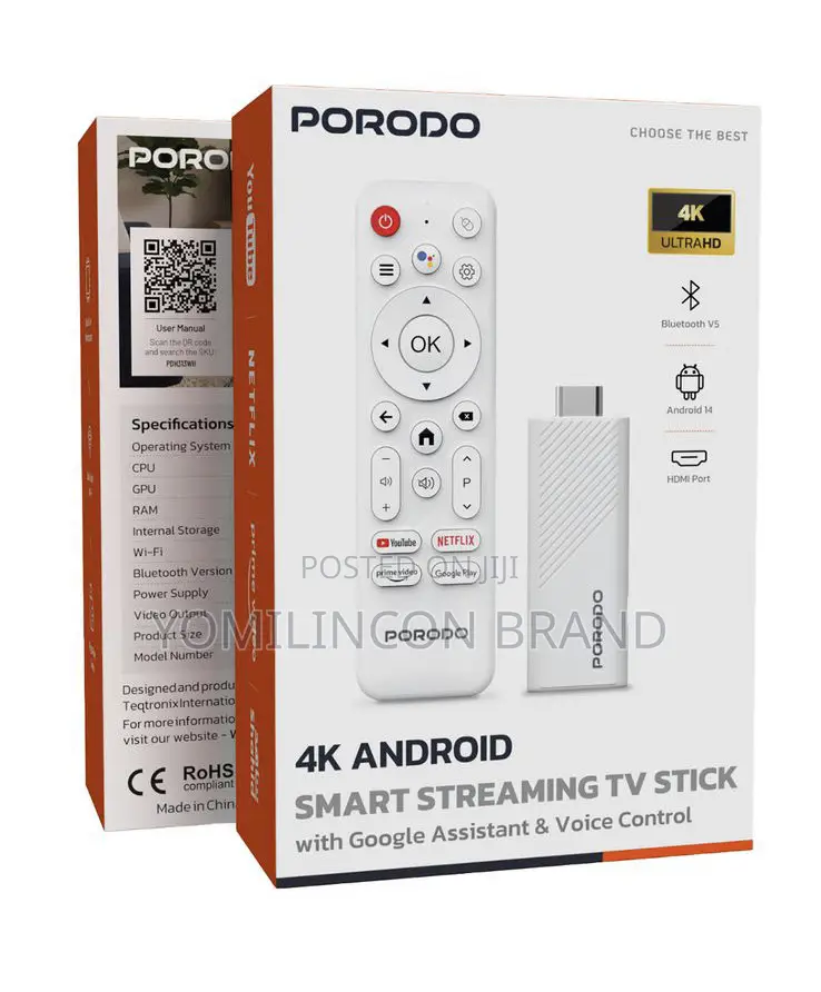 Porodo Android Smart Streaming Tv Stick With Google Assistant