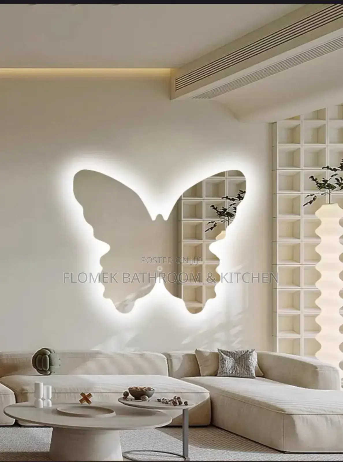 Butterfly Designed Led Mirror With 3 Coloured Light. No
