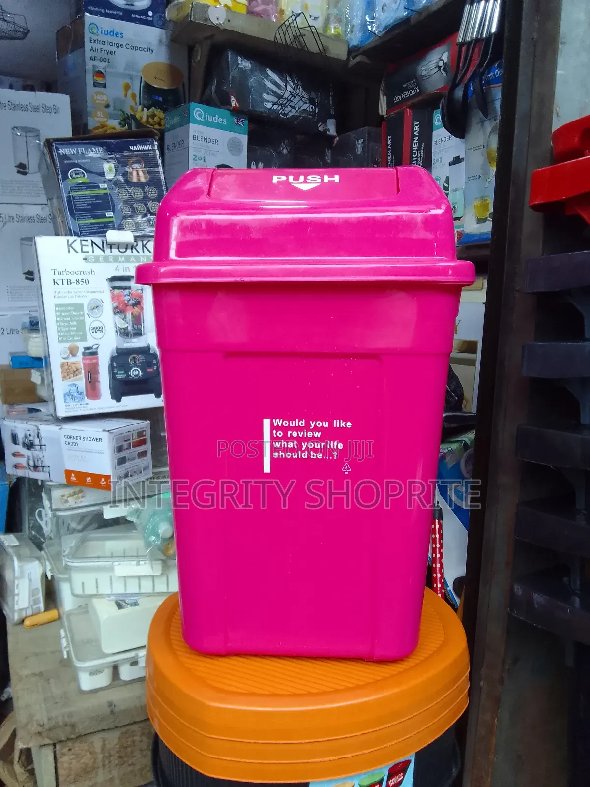 Pink Plastic Dustbin 50l