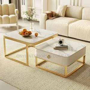 Morden Gold Colour 2 in 1 Extendable Marble Centre Table