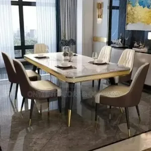 Morden Quality Marble Dining Table and 6 Solid Leather Chairs