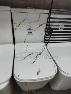 Brown and White Marble Ceramic Toilet Seat Set