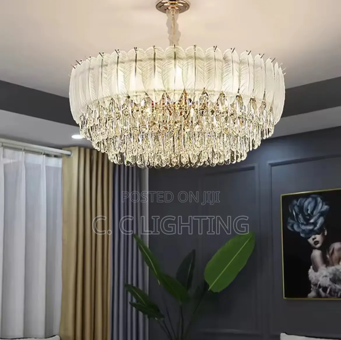 High End Luxury Creative Feather Style Led Crystal Chandelie