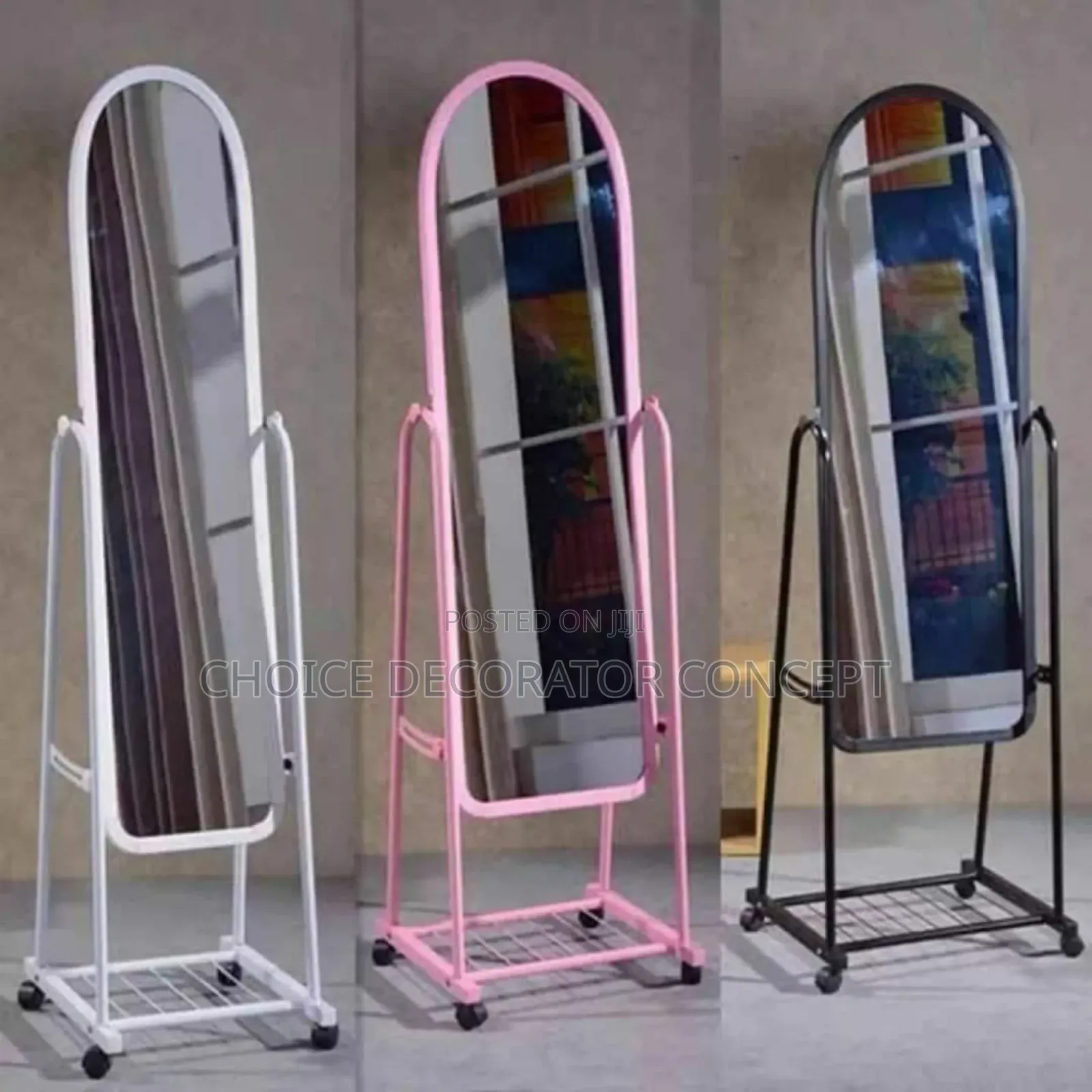 Standing Full-Length Mirror With Wheels Storage Shelf*
