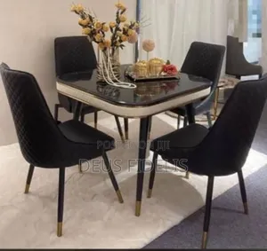 Black 4 Seaters Marble Dining Table Set