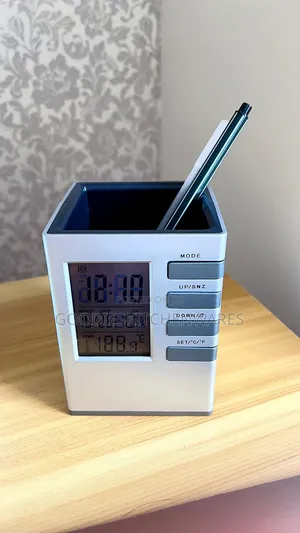 Desk Stand Pen Holder With Clock
