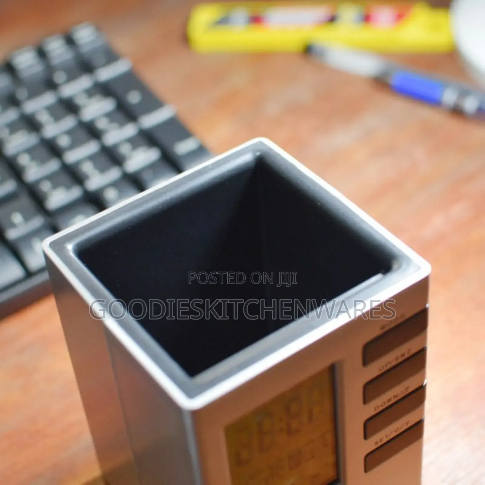 Desk Stand Pen Holder With Clock