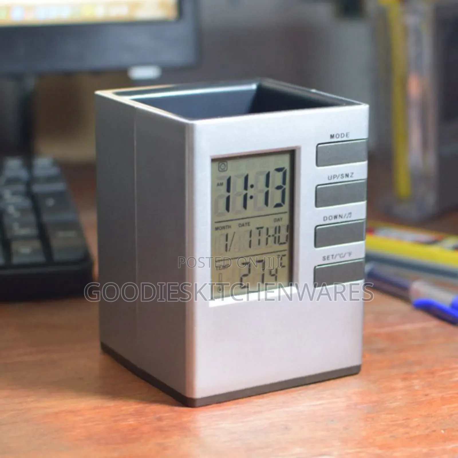 Desk Stand Pen Holder With Clock