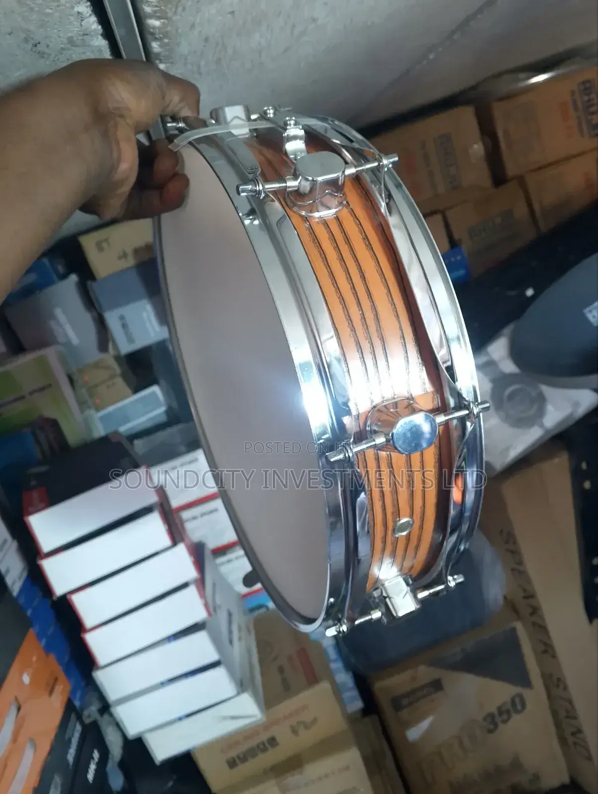 Piccolo Snare Drum With Drum Stick And Strap.
