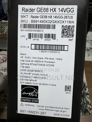 New Laptop MSI Raider GE68HX 13VI-202US 32GB Intel Core i9 SSD 1T