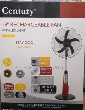 Century 18 Inches Rechargeable Fan+Remote+Led Light