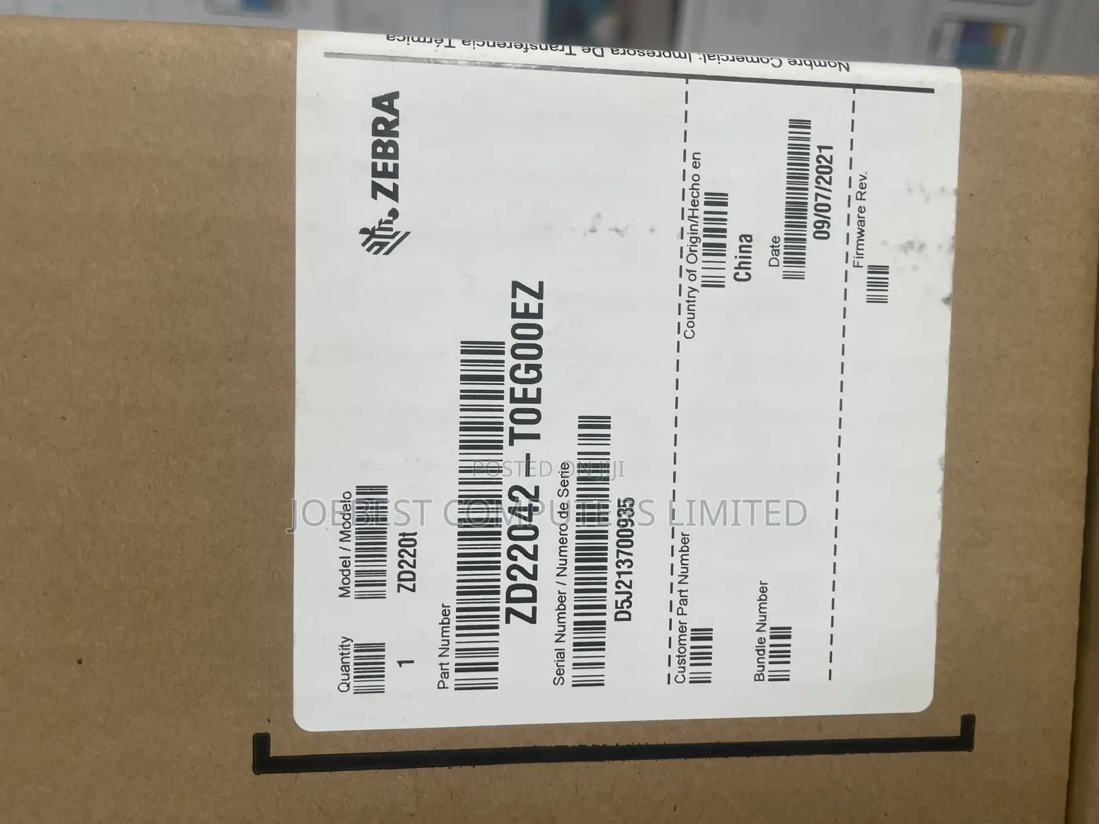 Zebra Barcode Printer Zd220t