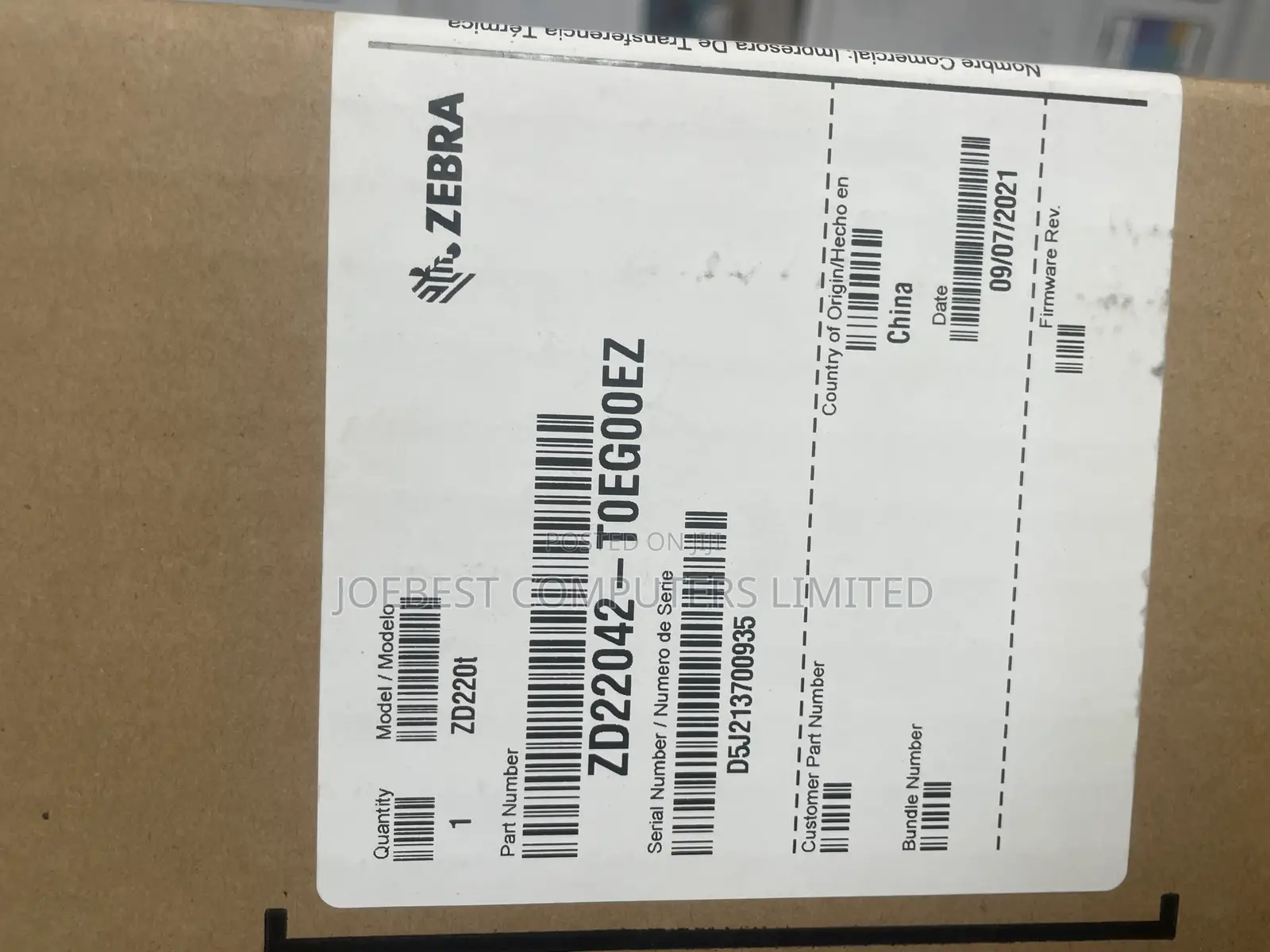 Zebra Barcode Printer Zd220t