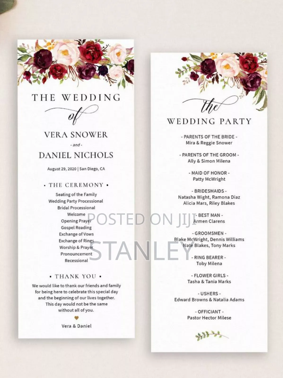 Wedding Reception Program